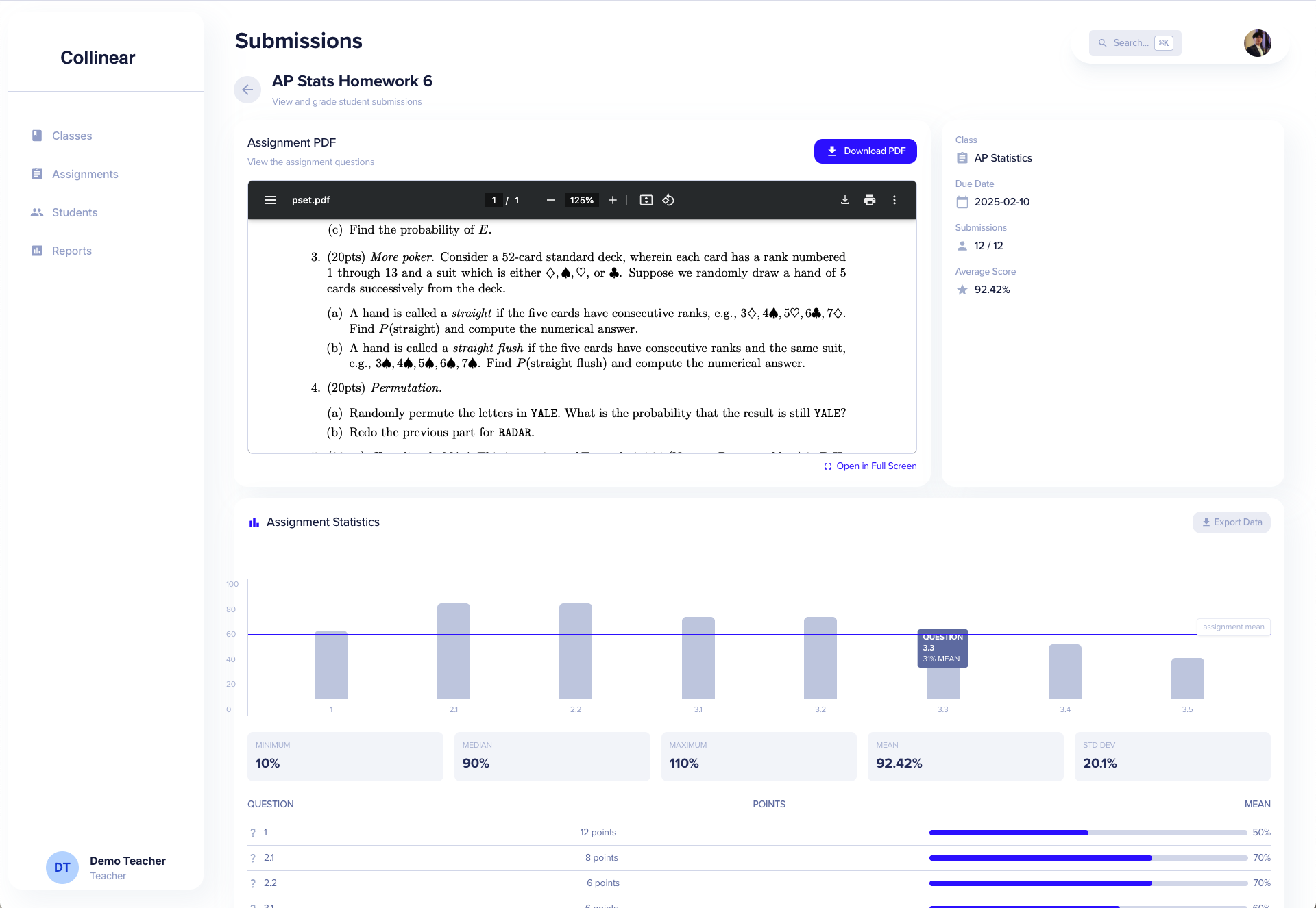 Collinear AI STEM grading platform interface